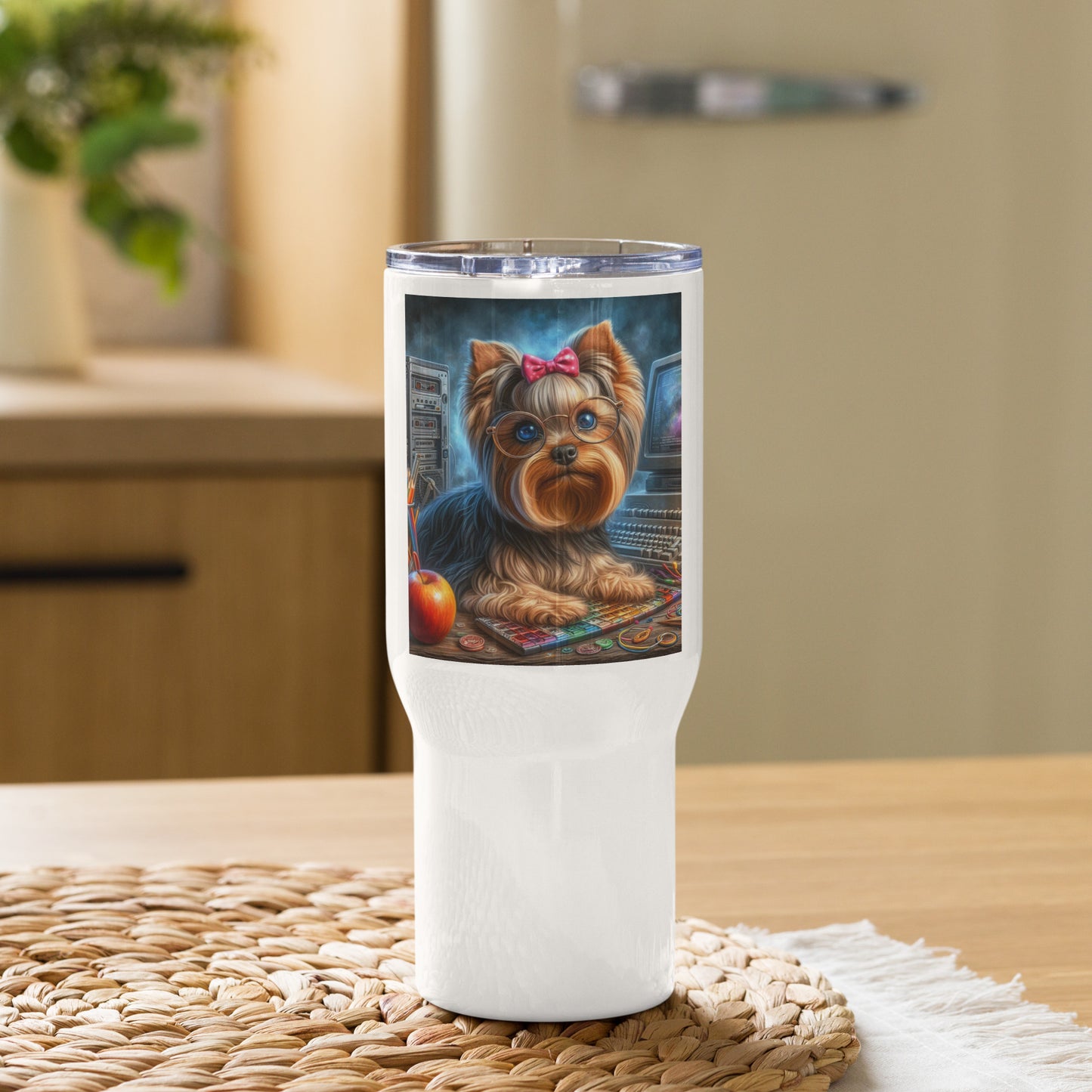 Yorkie at work Travel mug with a handle