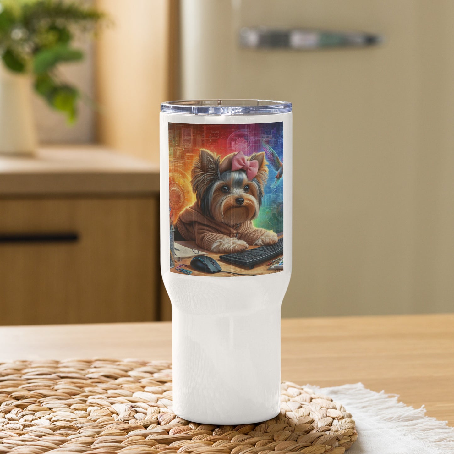 Yorkie working from home Travel mug