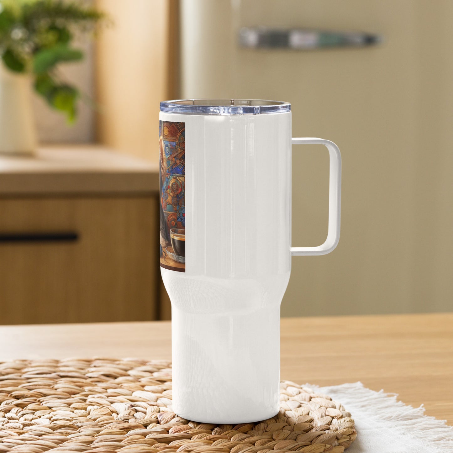 Yorkie at work Travel mug with a handle