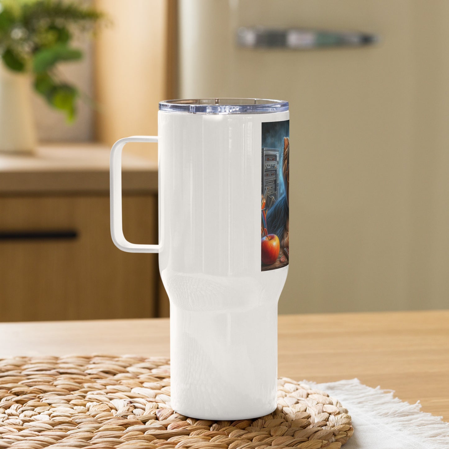 Yorkie at work Travel mug with a handle