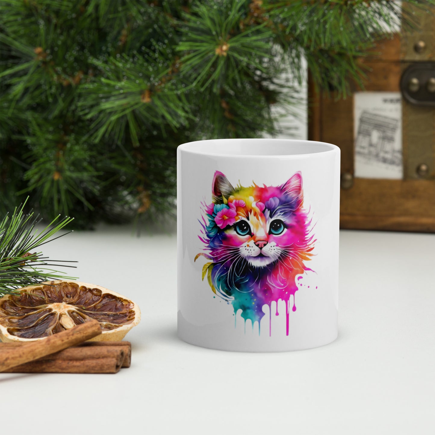 Colorful Cat White glossy mug