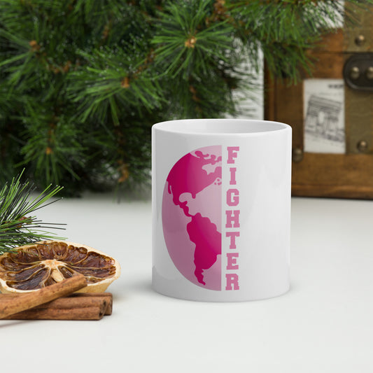 Cancer Fighter White glossy mug