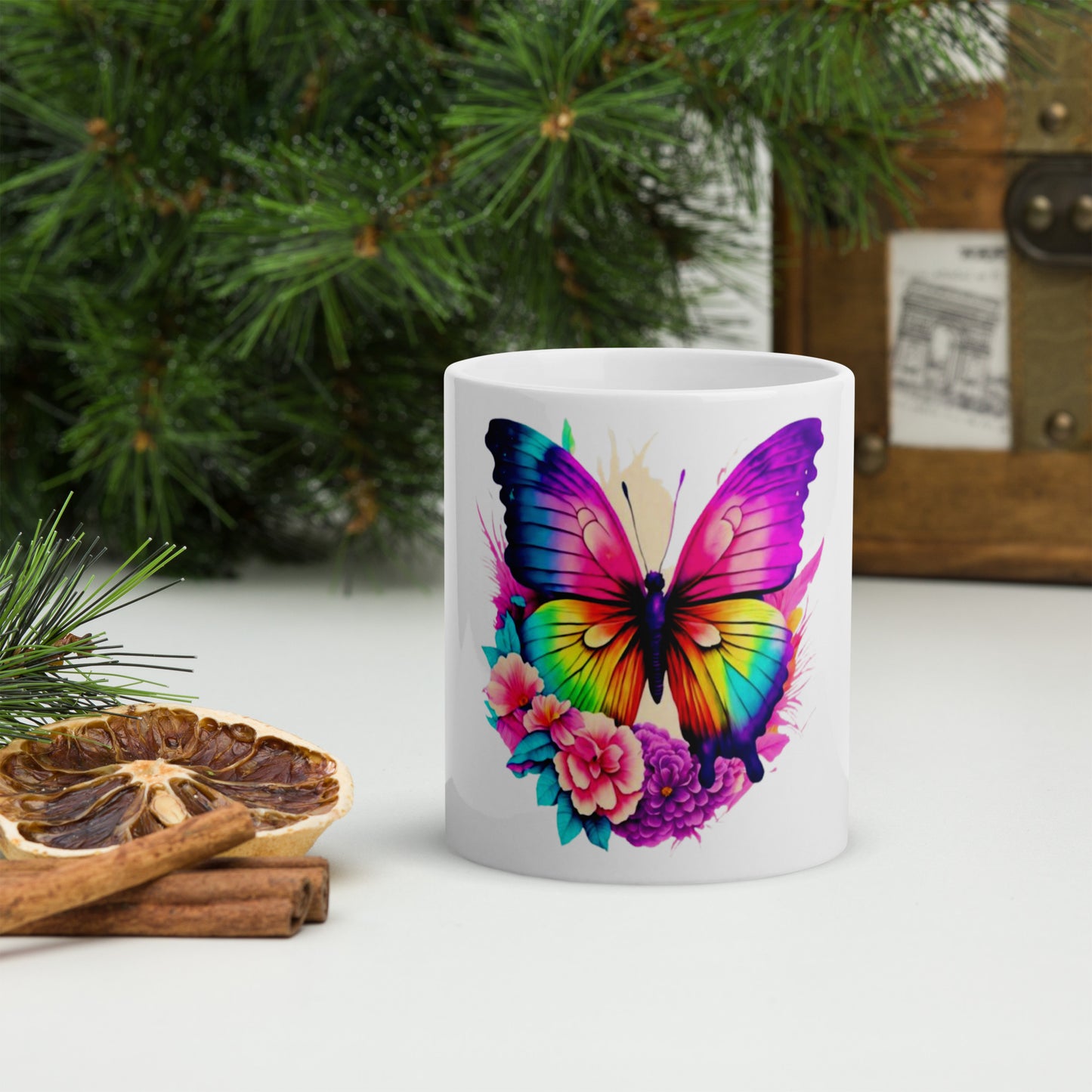 Butterfly White glossy mug