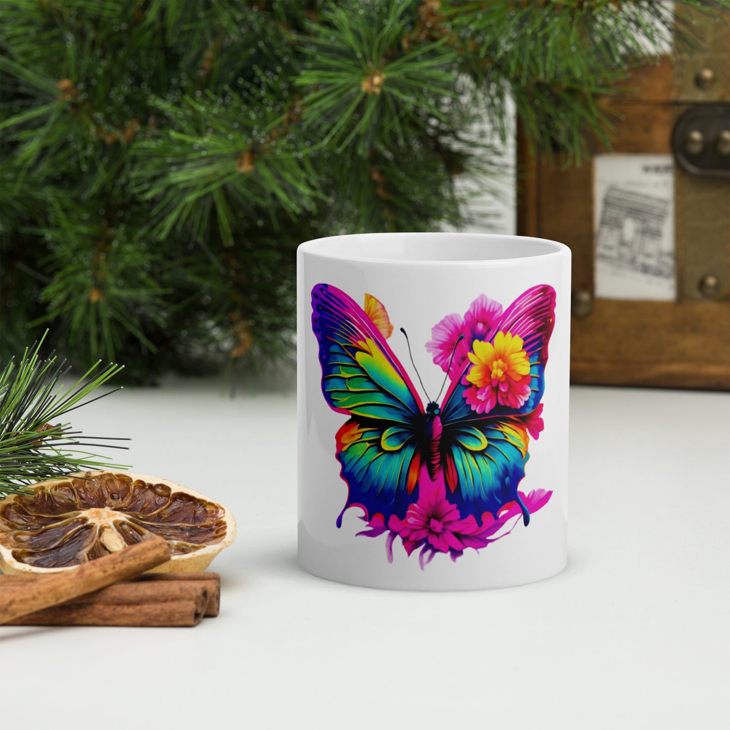 Butterfly White Glossy Mug