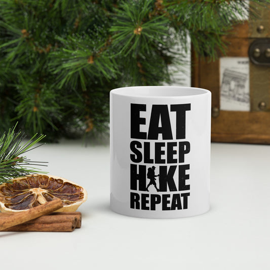 Eat Sleep Hike Repeat White glossy mug