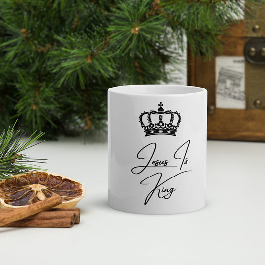 Jesus is King White glossy mug