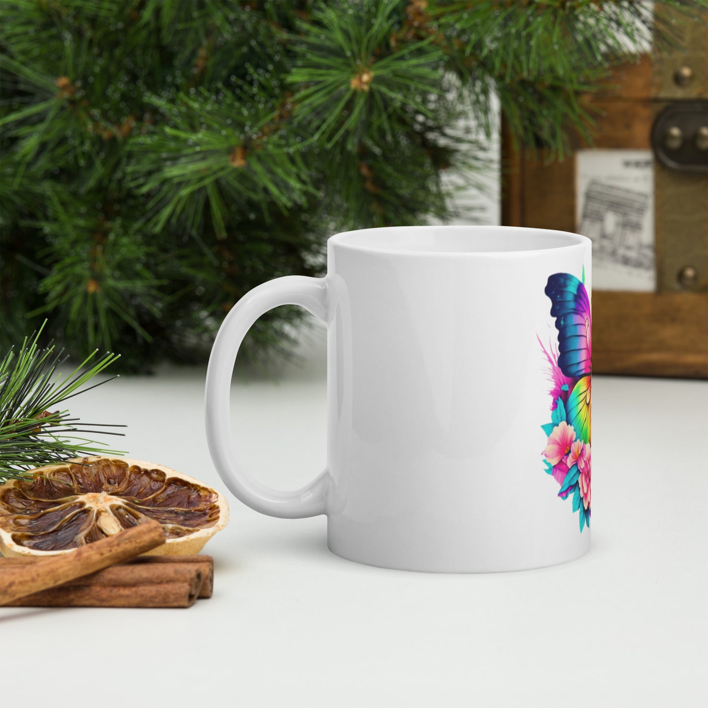 Butterfly White glossy mug