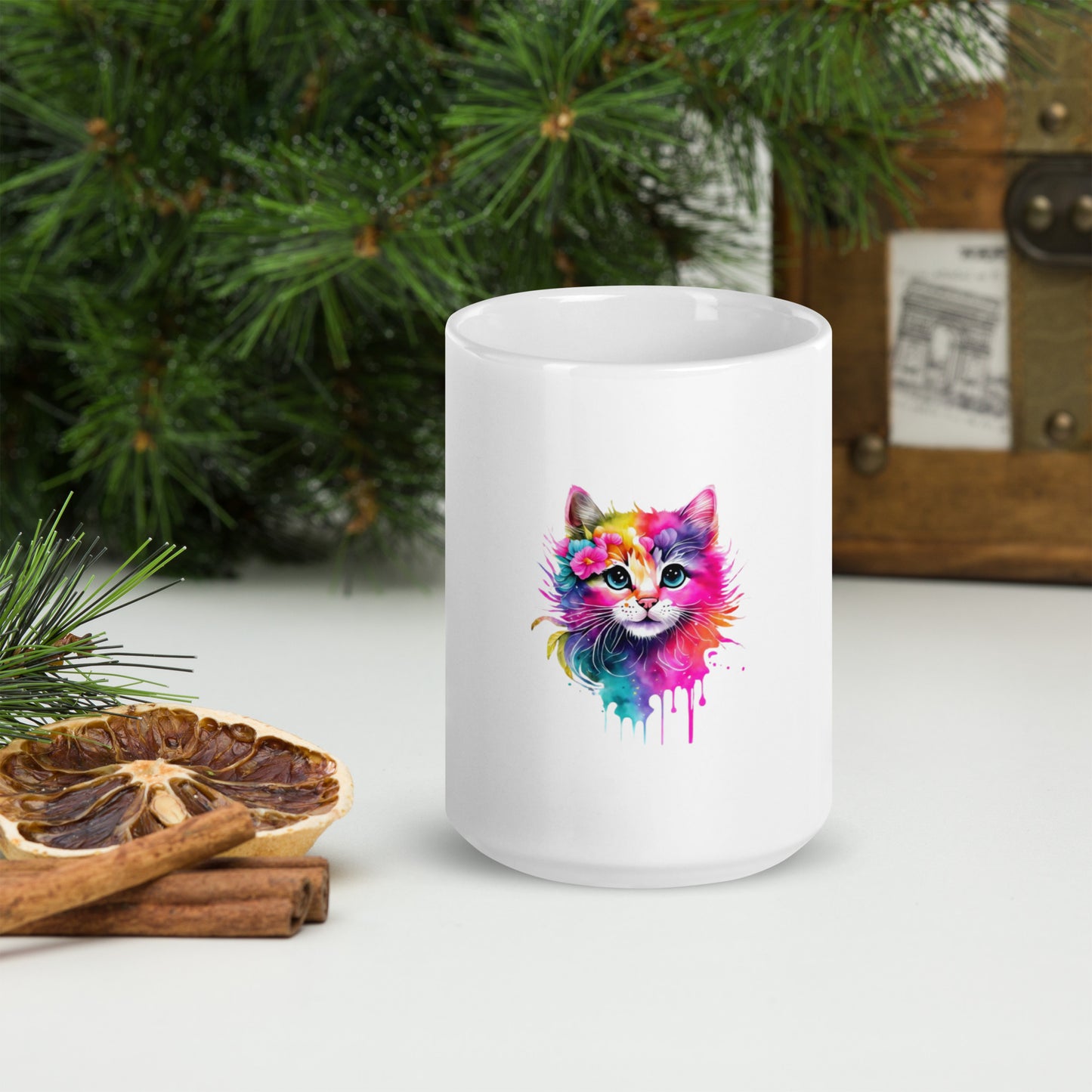 Colorful Cat White glossy mug