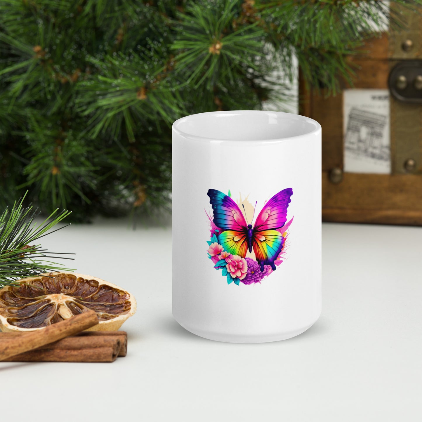 Butterfly White glossy mug