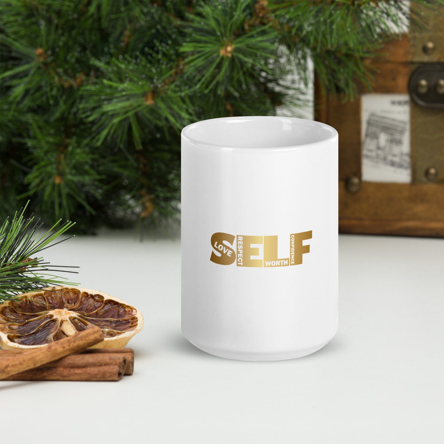 Self Love White glossy mug