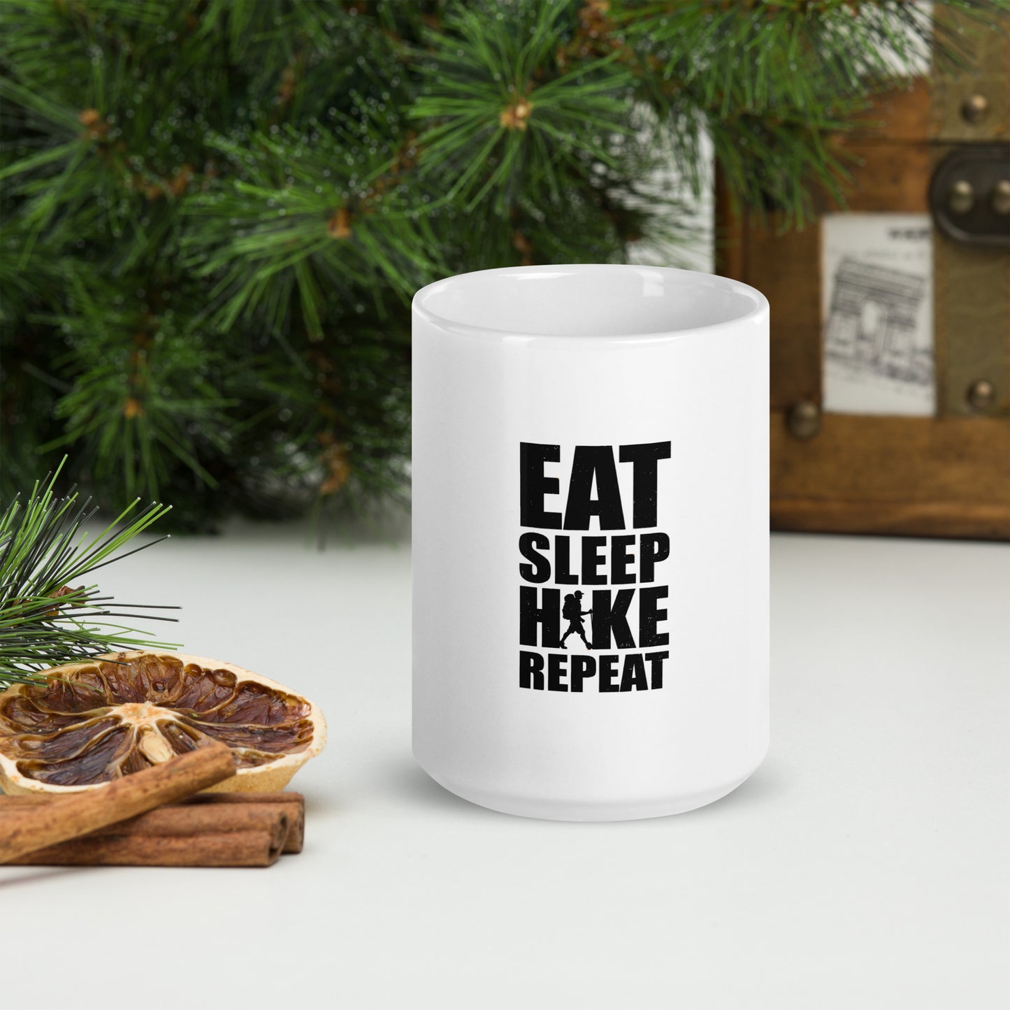 Eat Sleep Hike Repeat White glossy mug