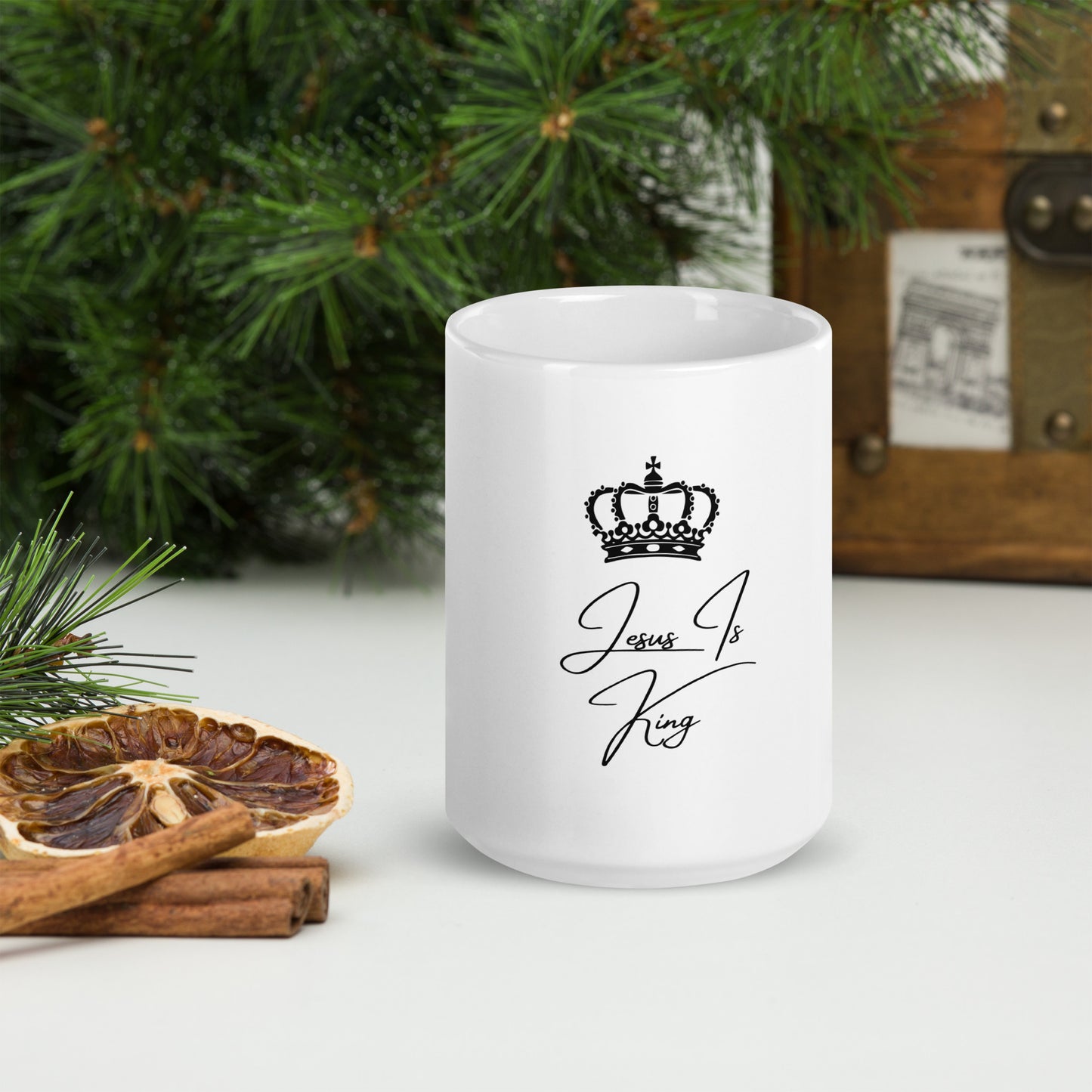 Jesus is King White glossy mug