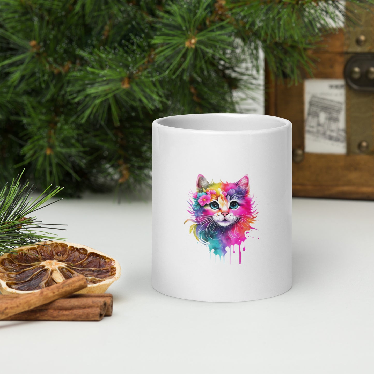 Colorful Cat White glossy mug