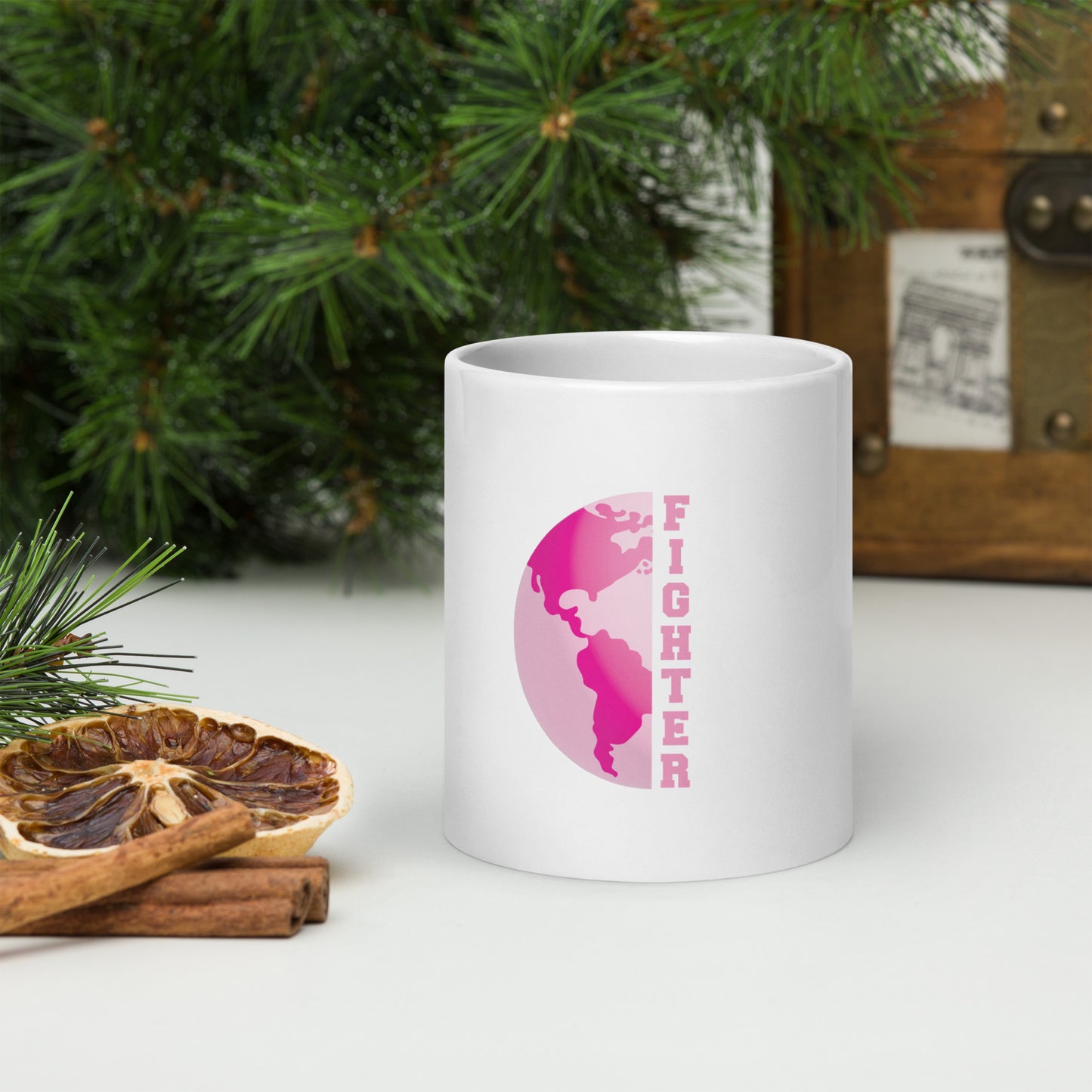 Cancer Fighter White glossy mug