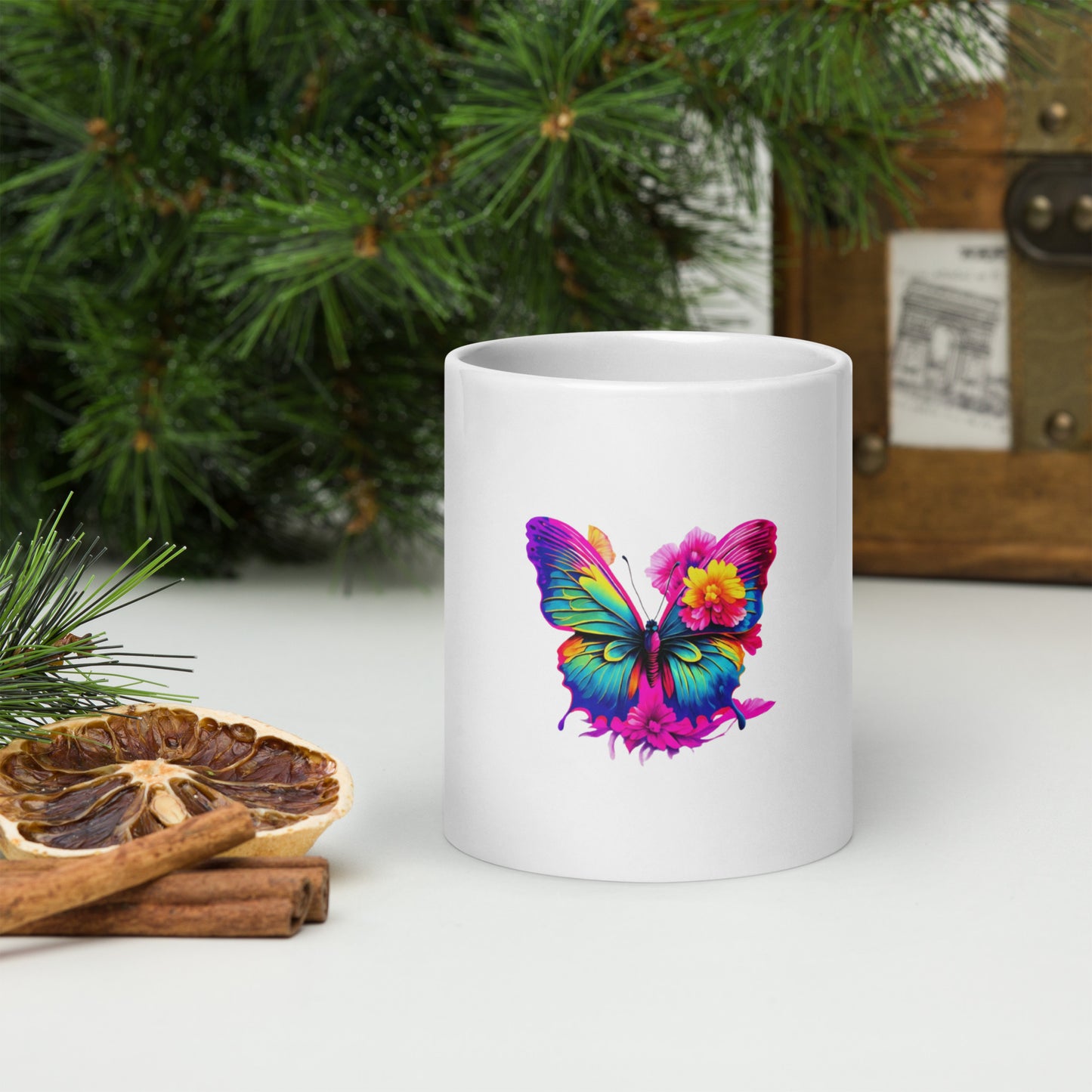 Butterfly White Glossy Mug