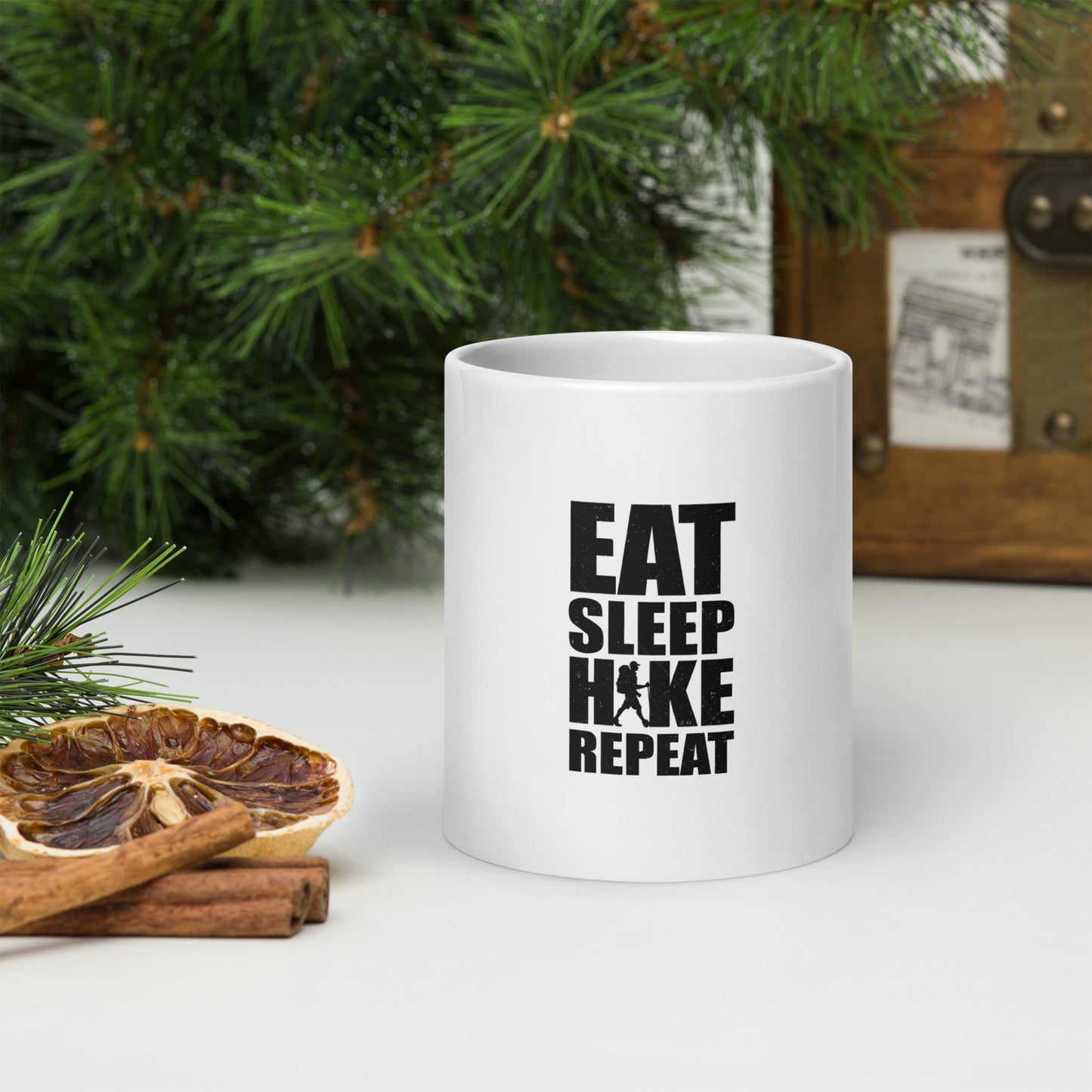 Eat Sleep Hike Repeat White glossy mug